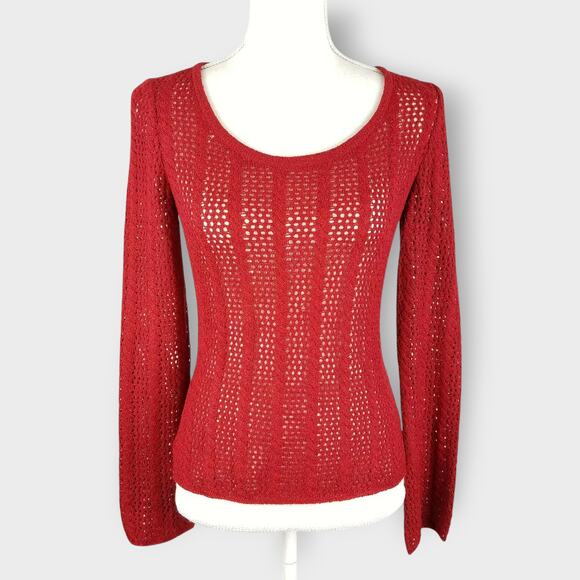 St. John Sport Crocheted Sweater Scoop Neck Bell Sleeves Red Size Petite - Picture 8 of 8